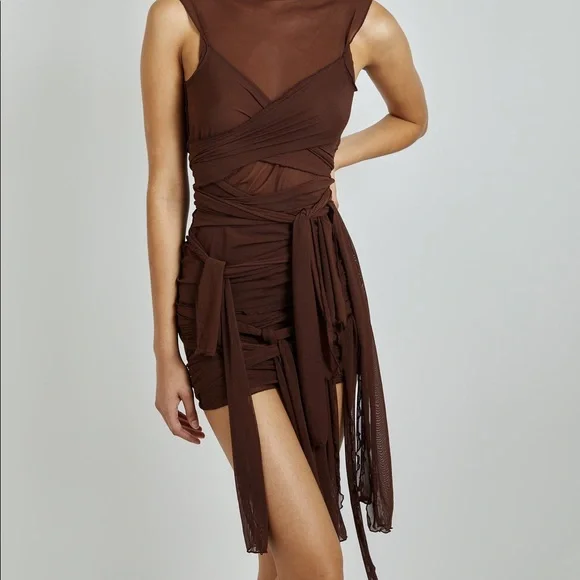Kim Shui Brown Mesh Wrap Skirt